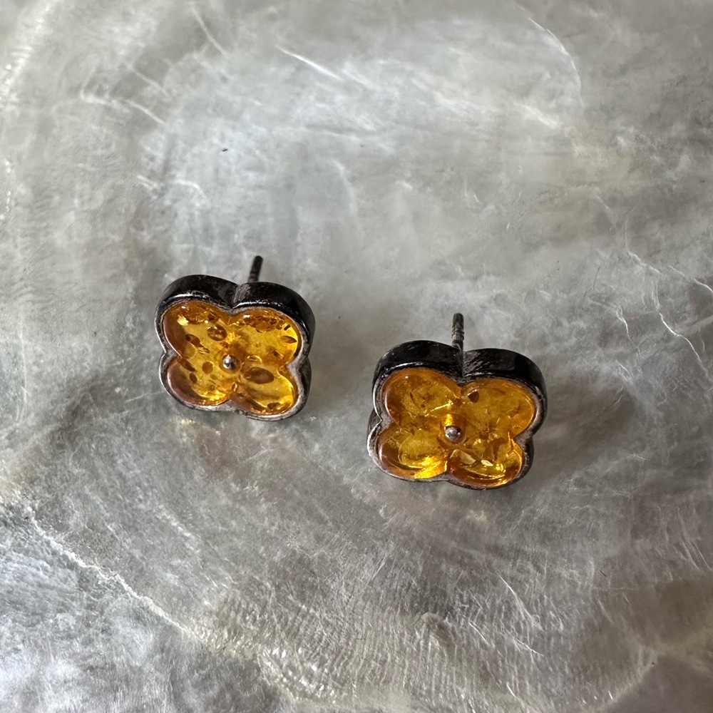 Sterling Silver and amber flower earrings
